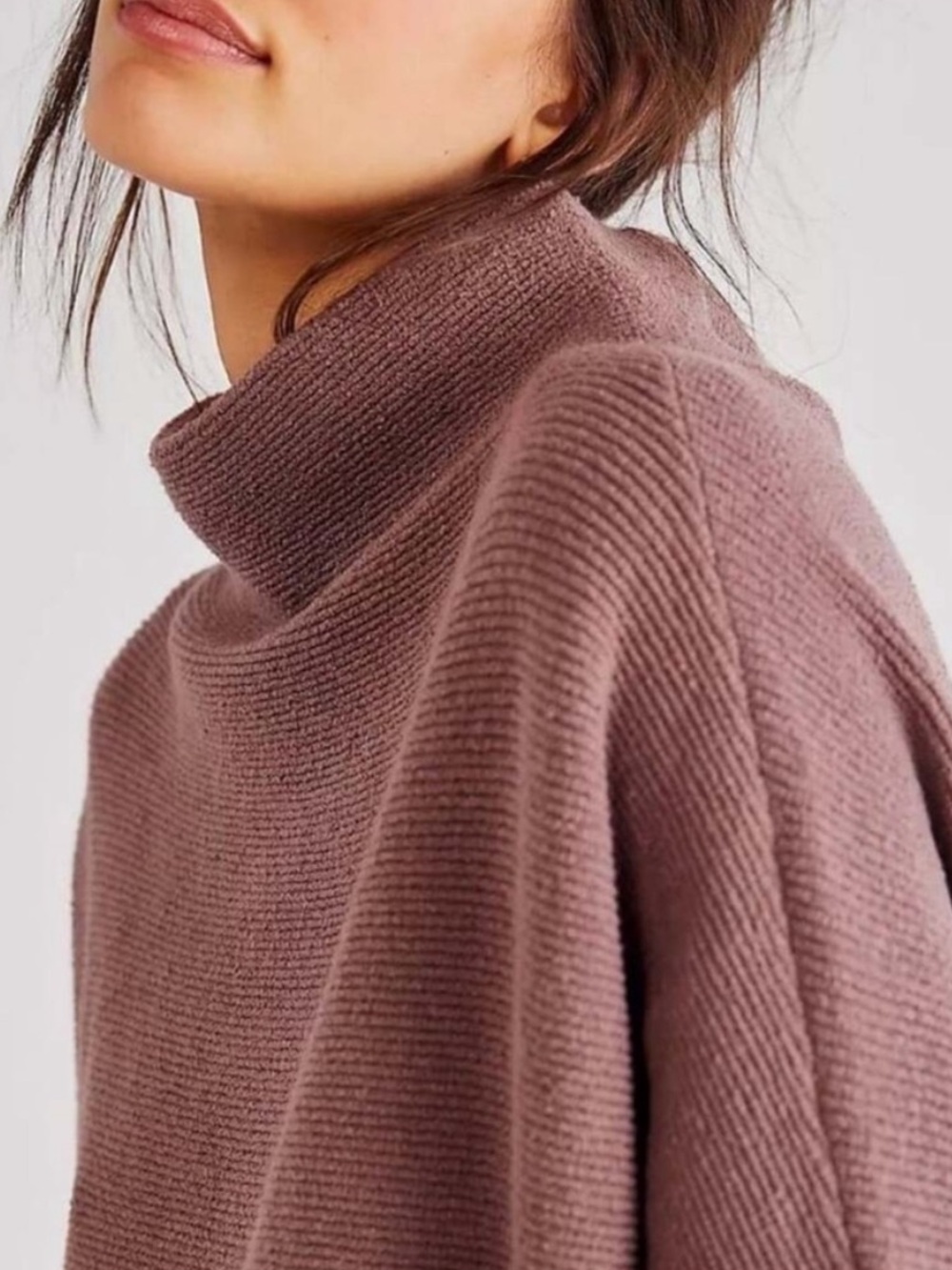 Free People Ottoman mauve long sleeve mock neck ribbed long thick tunic sweater